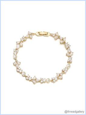 Cubic Zirconia Pearl Tennis Bracelet Bridal Prom Jewelry Gift